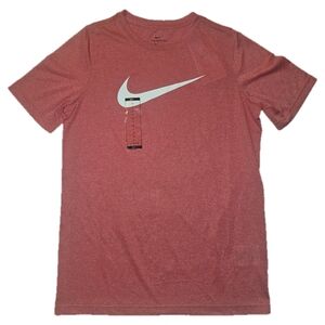 NWT Boys Nike Red Heather Short Sleeve Tee with White Swoosh Size L
